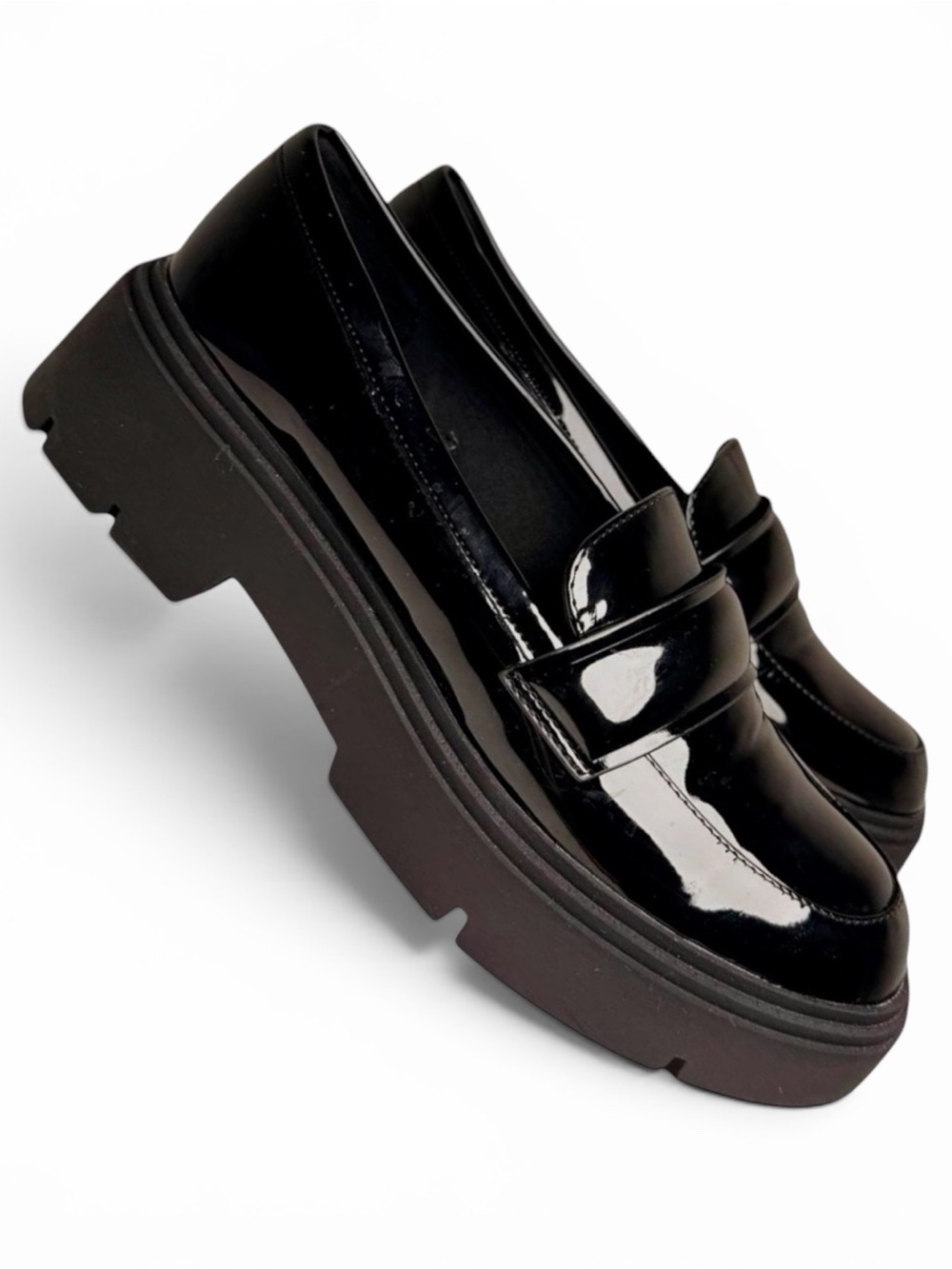 Aldo Meshki Black Patent Lug Sole Platform Loafers Women 8